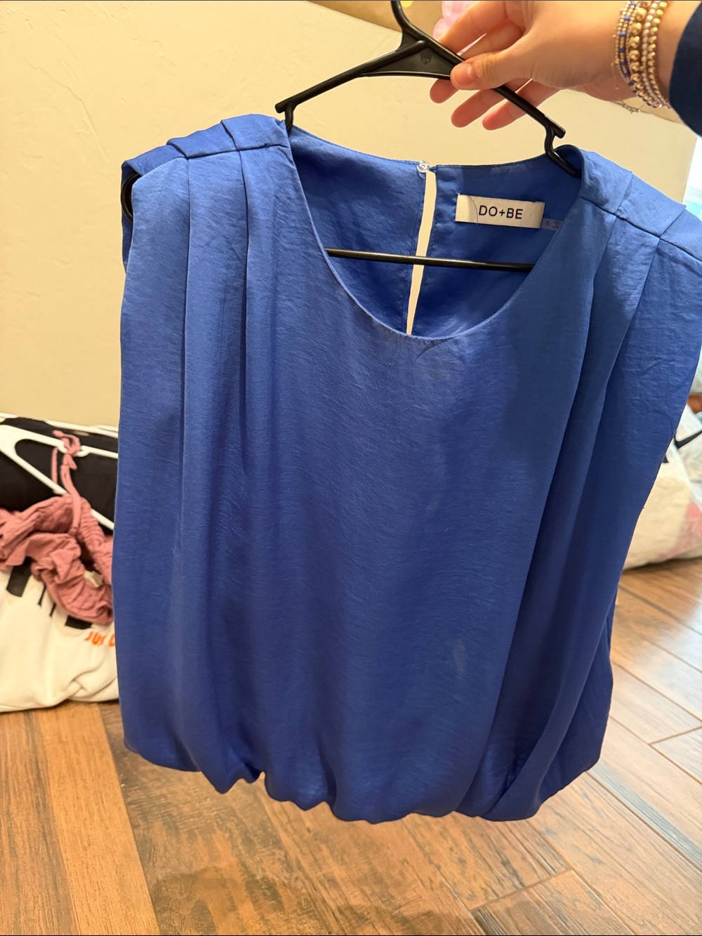 DO+BE Cobalt Sleeveless Pleated Shoulder Blouse